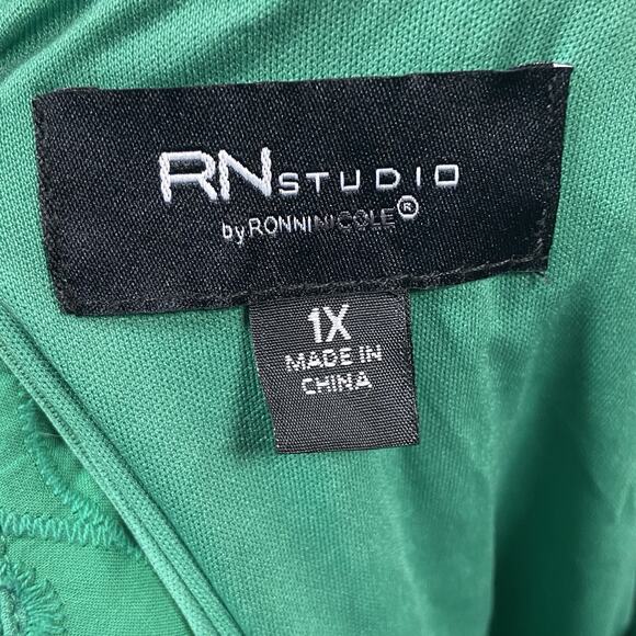RN Studio Ronni Nicole Eyelet Dress Women's Size 1X Green 3/4 Sleeve Lined NEW - Picture 5 of 8